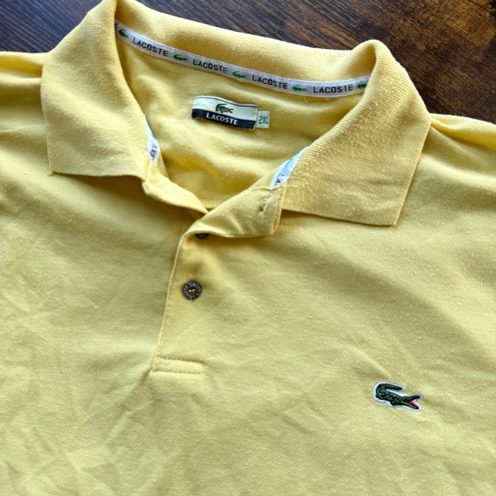 Lacoste Men's Polo Shirt 2XL, Yellow Short Sleeve Classic Crocodile Logo